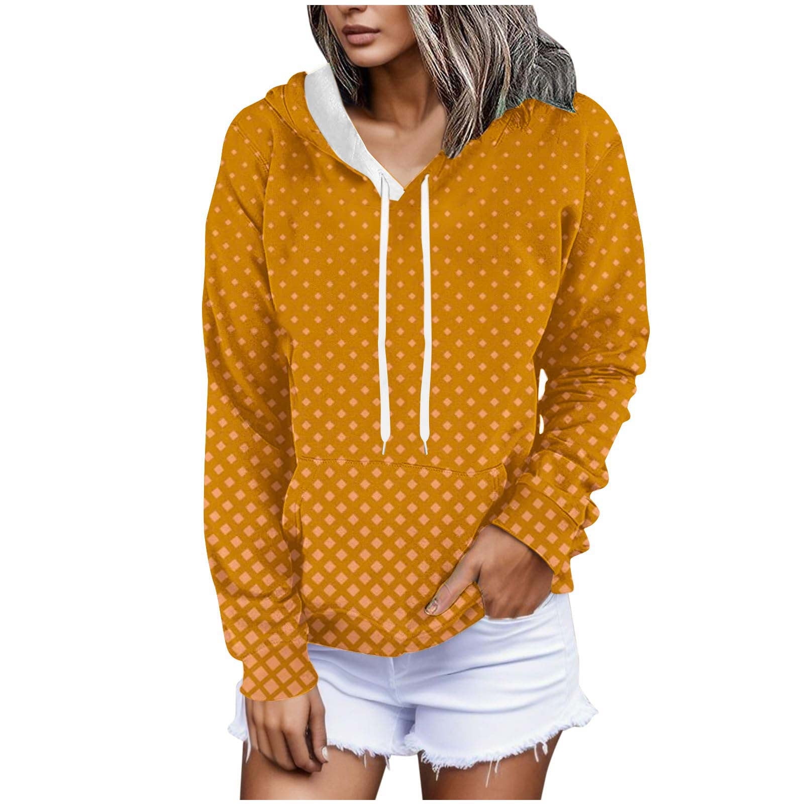 Olyvenn Womens Tunic Drawstring Hoodie Sweatshirts Fashion Hooded Neck Fall  Tops Daily Comfy Loose Casual Front Pocket Blouse Raglan Sleeve Long Sleeve  Pullover Vintage Solid Tees Yellow 4 