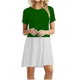 thumbnail image 1 of Olyvenn Stylish Womens Tunic Mini Shirt Dress Comfy Loose Fit Daily Casual Smocked Trendy Summer Short Sleeve Prom Dresses for Women Spring Classic Color Block Sundress Fashion Green 12, 1 of 4