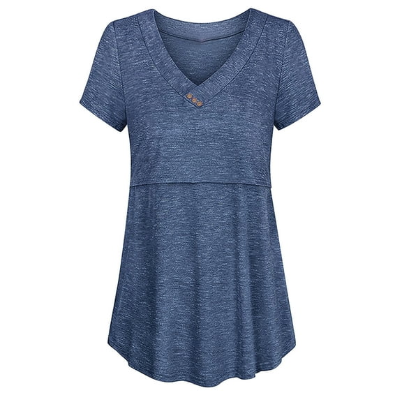 Olyvenn Stylish Womens V Neck Short Sleeve Nursing Tops Maternity Breastfeeding Shirts Comfy Soft Tunics Pregnancy Clothes Blue 10