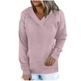 thumbnail image 1 of Olyvenn Stylish Womens Waffle Hoodies Ladies Sweatshirt Spring Long Sleeve Loose Side Slits Stacked V Neck Tops With Pockets Purple 4-6, 1 of 6