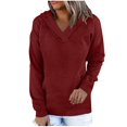 thumbnail image 1 of Olyvenn Stylish Womens Waffle Hoodies Ladies Sweatshirt Spring Long Sleeve Loose Side Slits Stacked V Neck Tops With Pockets Wine 12-14, 1 of 7