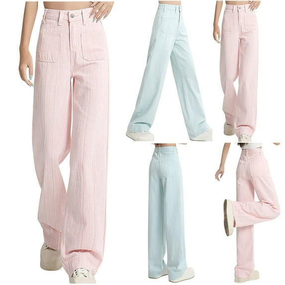 Olyvenn Denim Cargo Pants for Women,High Waisted Straight Leg Stretch Baggy Jeans,Y2k Casual Trendy Denim Pants with Pockets 2025 Blue 8