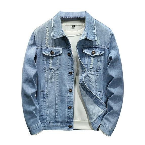 Olyvenn Denim Jacket For Men Classic Fit Long Sleeve Jean Jacket Casual Button Down Denim Jackets Fashion Motorcycle Coats Light Blue 10