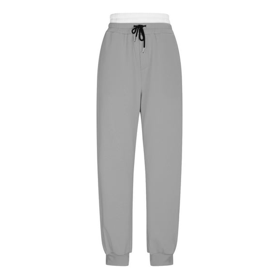 Olyvenn Double Waisted Sweatpants Women Drawstring Cargo Sweatpants Unisex Baggy Straight Leg Pants with Pockets Casual Joggers Gray XXL