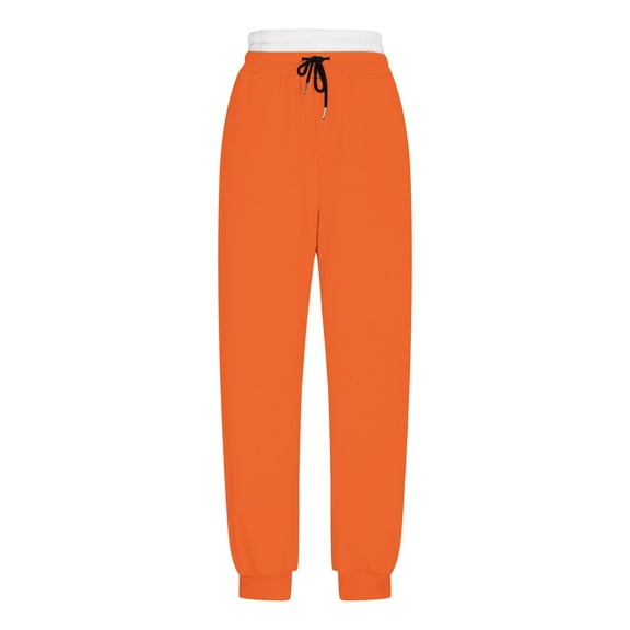 Olyvenn Double Waisted Sweatpants Women Drawstring Cargo Sweatpants Unisex Baggy Straight Leg Pants with Pockets Casual Joggers Orange M