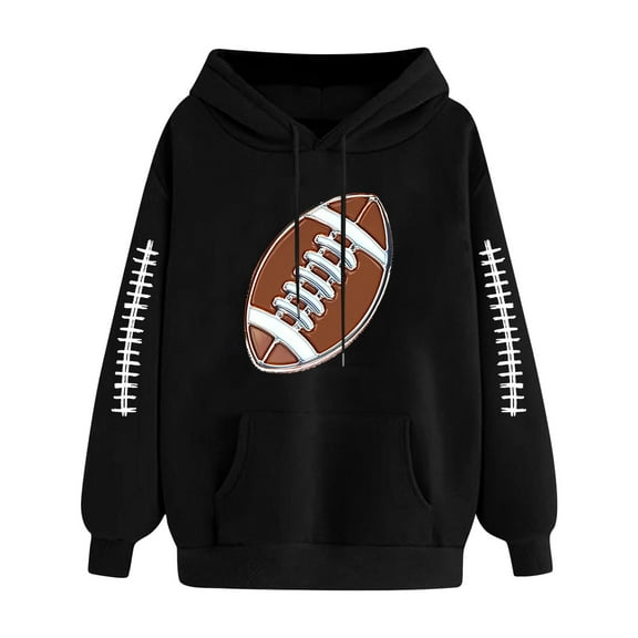 Olyvenn Drawstring Hoodies for Women Football Girls Sweatshirts Winter Jackets Clothing Y2K Cute Football Pullover Fashion Tops Black M