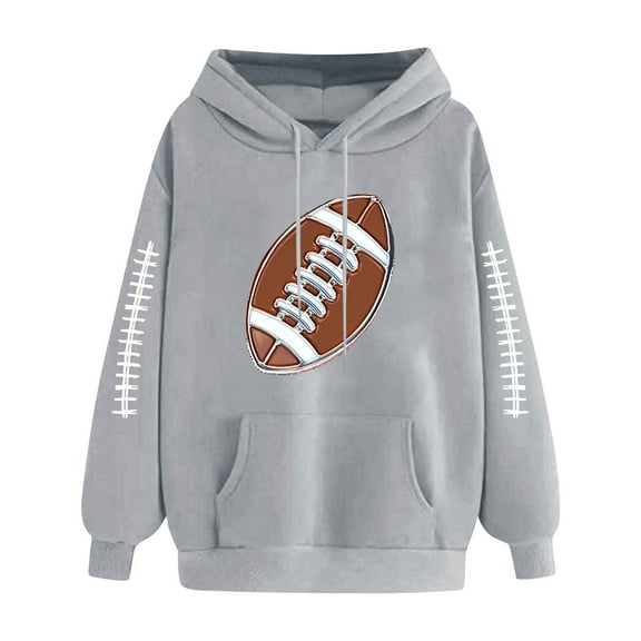 Olyvenn Drawstring Hoodies for Women Football Girls Sweatshirts Winter Jackets Clothing Y2K Cute Football Pullover Fashion Tops Gray S