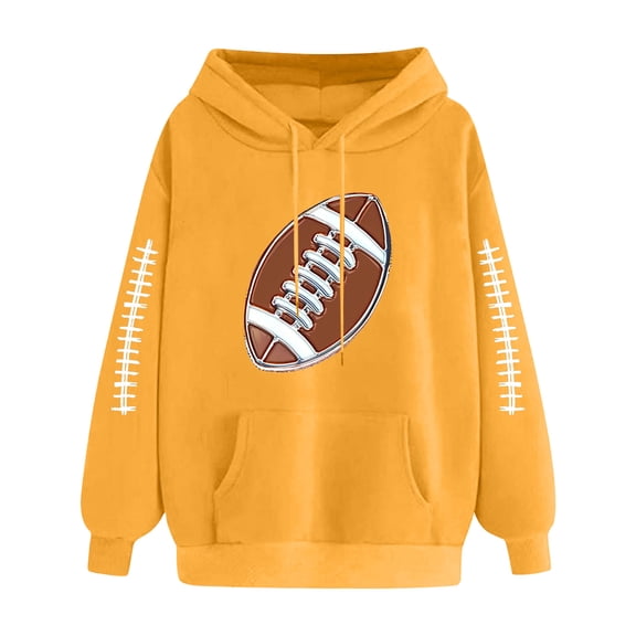 Olyvenn Drawstring Hoodies for Women Football Girls Sweatshirts Winter Jackets Clothing Y2K Cute Football Pullover Fashion Tops Yellow XL