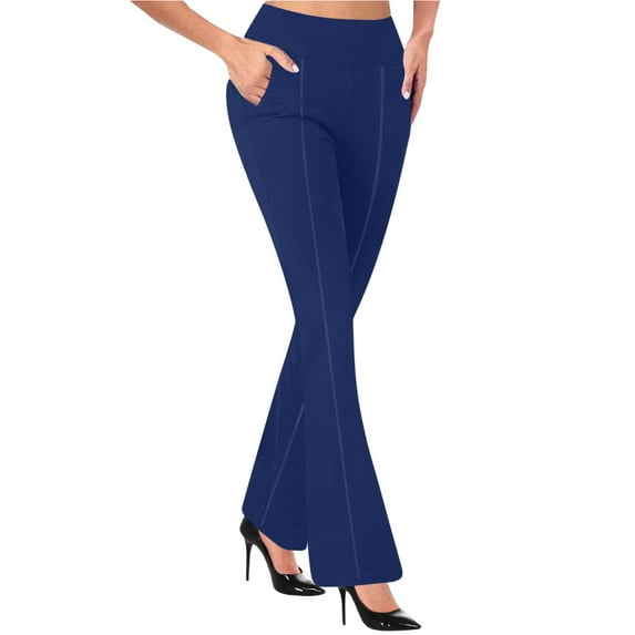 Olyvenn Dress Pants Women Business Casual Work Pants Women High Waist Stretchy Trousers Pull on Office Slacks Bottoms Navy S