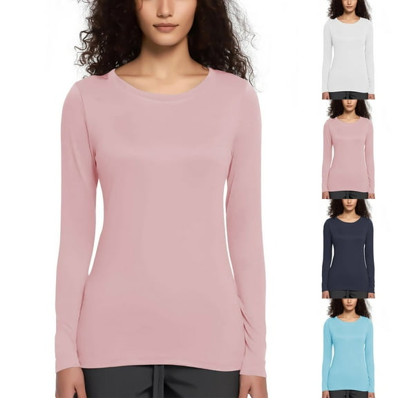 Olyvenn Fall Basic Tops for Women Long Sleeve Scoop Neck Thermal Slim Fit Tight Cute T Shirts Classic Fit Blouse White XXXL