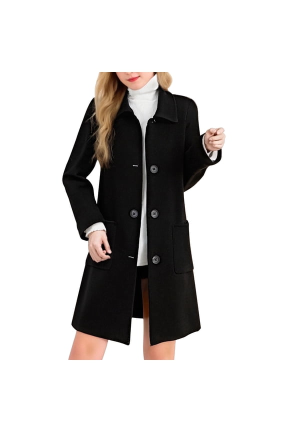 Fall Coats for Women 2025 Single Breasted Trench Coat Mid Long Classic Lapel Windproof Slim Tops Early Winter Fashion Black XL