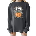 thumbnail image 1 of Olyvenn Fall Happy Sweatshirt Funny Thanksgiving Quotes Shirt Women Pumpkin Leopard Letter Printed Crewneck Pullovers Gray XL, 1 of 4