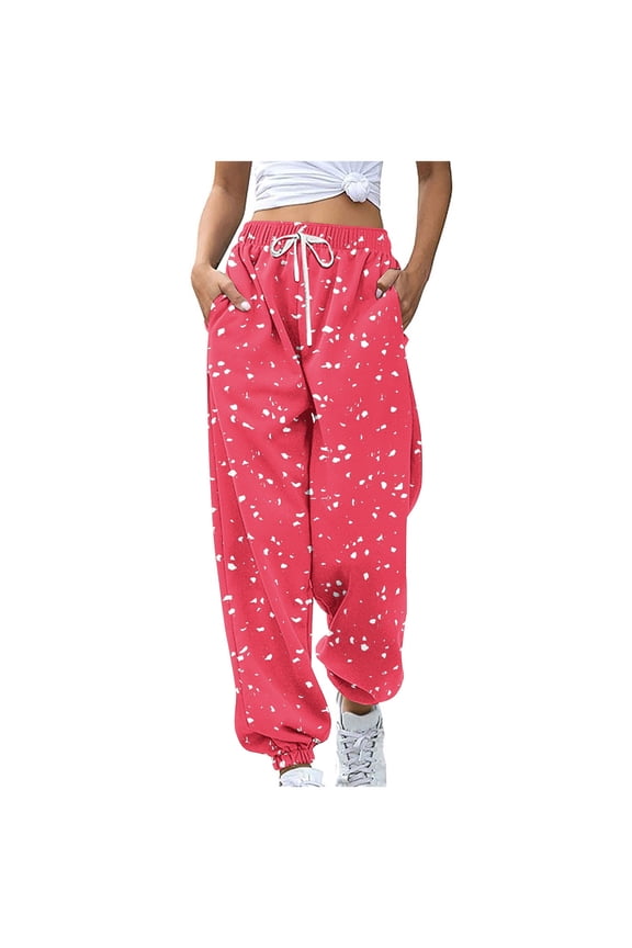 Fall Wide Leg Sweatpants Women Cinch Bottom Jogger Casual Pants High Waisted Drawstring Fleece Sweatpants with Pocket Hot Pink S