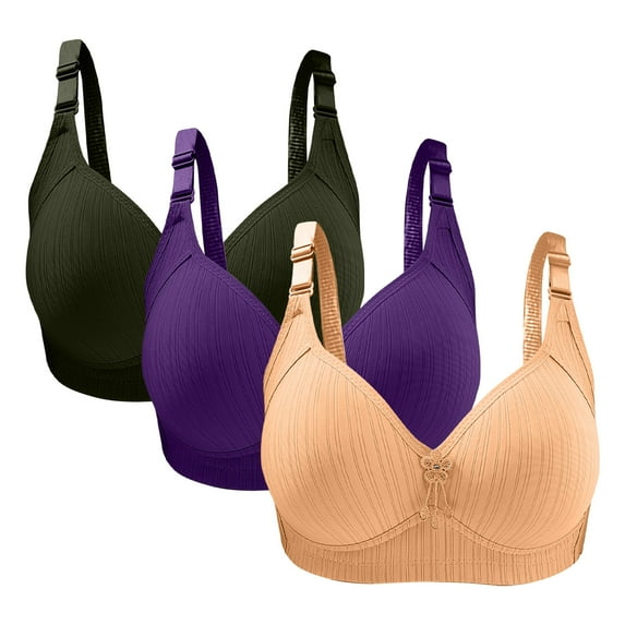 Olyvenn Fashion 3 Pack Bras for Women Lightly Padded Wirefree Everyday Bras Full Coverage Comfort Bras Beige 36/80