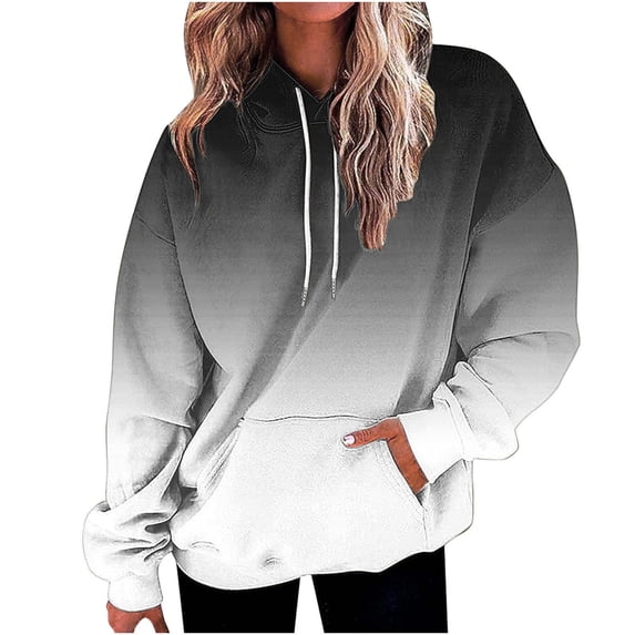 Olyvenn Fashion Ombre Tie Dye Hoodies for Teen Girls, Womens Casual Long Sleeve Hooded Pullover Gradient Baggy Sweatshirts White XL