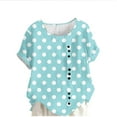 thumbnail image 1 of Olyvenn Fashion Polka Dot Pattern Short Sleeves Basic Summer T-shirts Round Neck Loose Crop Tops Beach Vacation Outfits for Women Light Blue XL, 1 of 4