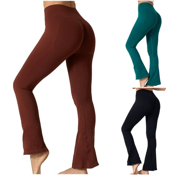 Olyvenn Fashion Spring Yoga Pants for Women Lightweight Slim Fit Bell-Bottom Pant Elastic Waist Solid Trousers Leggings Black 8