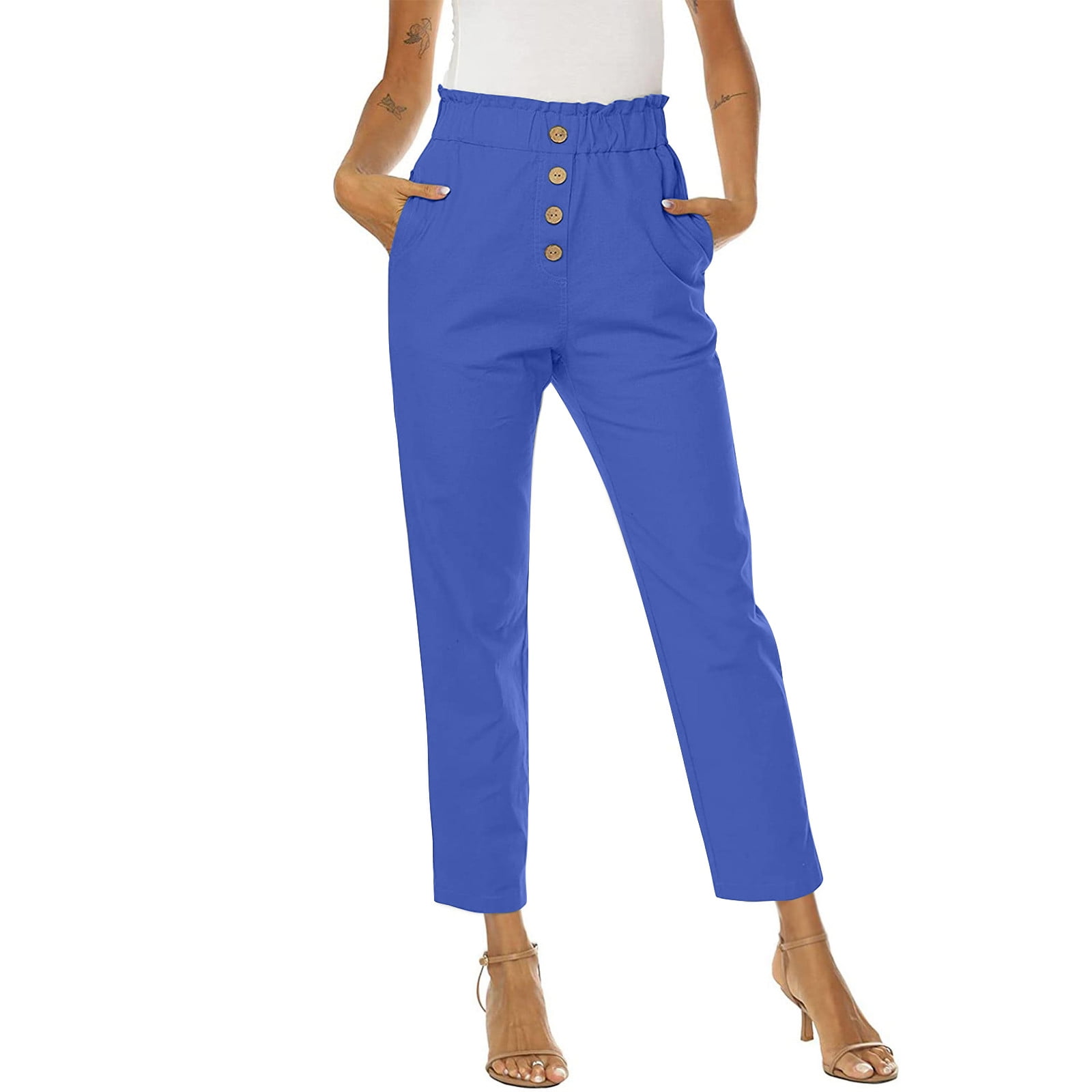 Olyvenn Fashion Women Plus Size Summer Casual Solid Elastic Waist Full  Length Long Pants Pocket Loose Pants Young Adult Love 2023 Female Fashion  Purple 8 