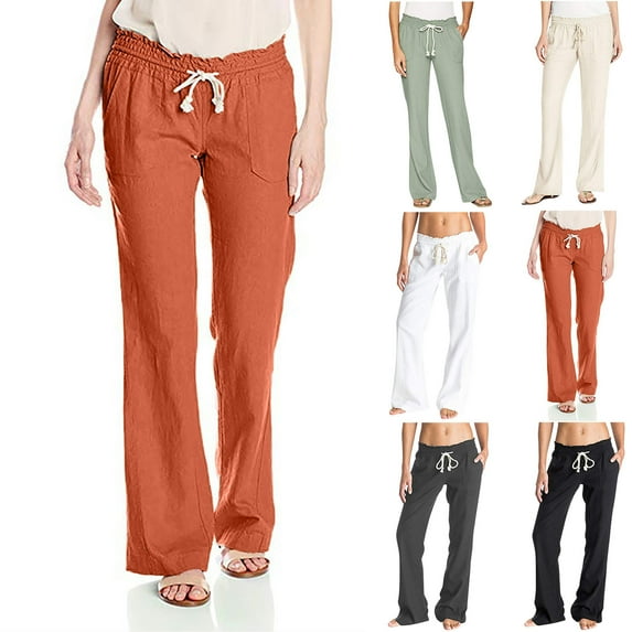 Olyvenn Fashion Women Summer Daily Casual Loose Cotton And Linen Pocket Solid Trousers Pants Gifts for Women Trousers 2023 Female Fashion Black 14