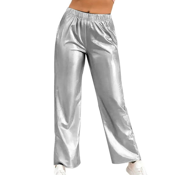 Olyvenn Fashion Womens Elastic Waist Full Length Long Pants Thin Stretch Skinny Solid Pocket Trousers Young Adult Love 2023 Female Fashion Silver 6