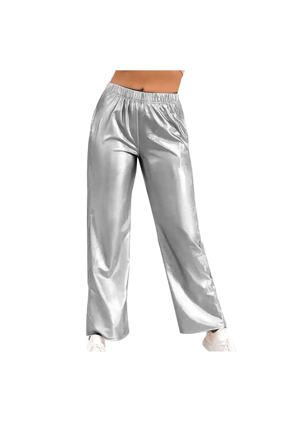 Fashion Womens Elastic Waist Full Length Long Pants Thin Stretch Skinny Solid Pocket Trousers Young Adult Love 2023 Female Fashion Silver 6