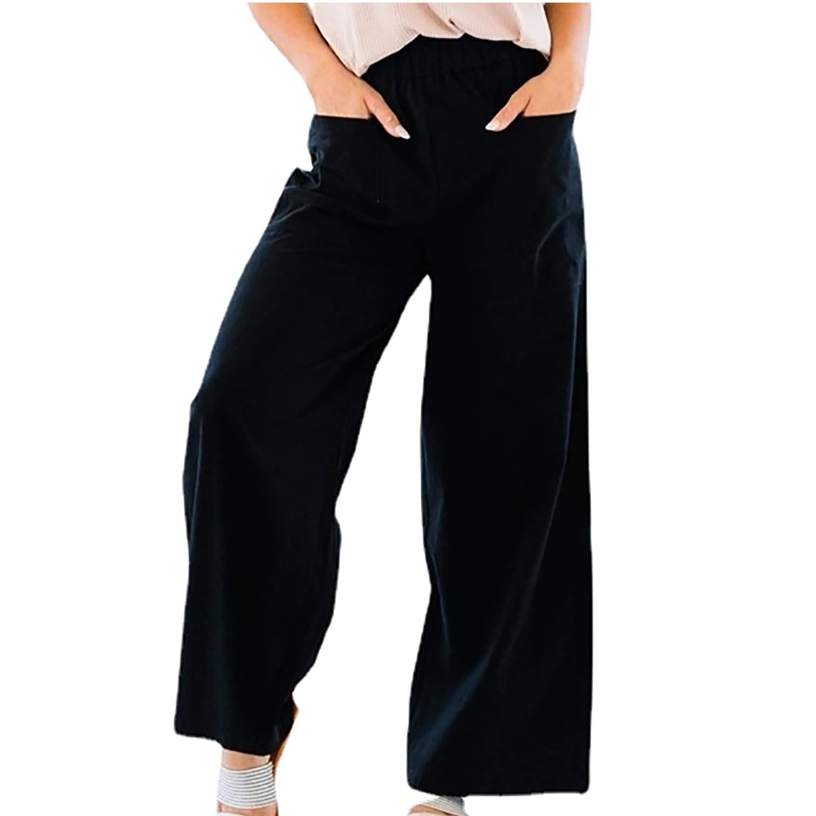 Olyvenn Fashion Womens Summer Casual Solid Color Pants Straight Wide Leg Trousers Pants With Pockets Versatile Loose Trousers Relaxed Vacation