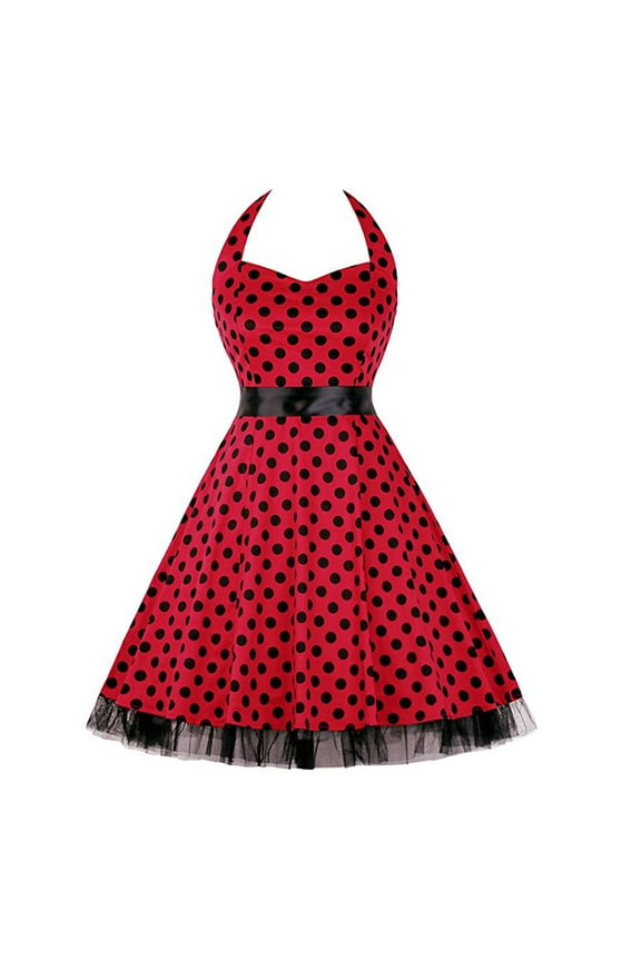 Fashion for way less Women's 50s Vintage Polka Dot Dress Retro Pinup Rockabilly Party Dresses Red Black S M L XL 2XL Red 10