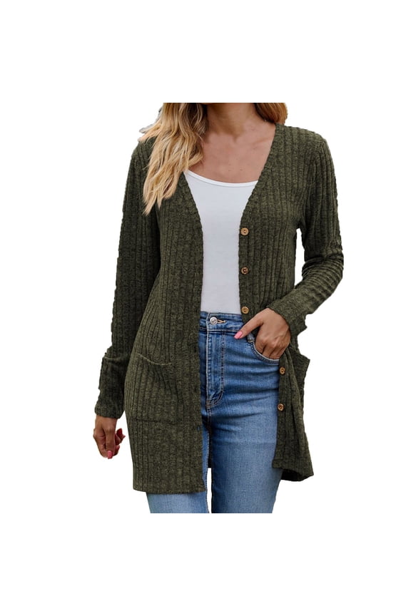 Fashion for way less Women's Long Sleeve Open Front Solid Color Chunky Cable Knit Long Cardigan Sweater with Pockets Army Green 8