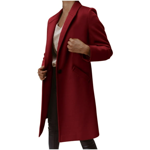 Olyvenn Fashion for way less Women's Winter Wool Blend Peacoat Notched Lapel Long Sleeve Warm Overcoat with Pockets Pink Wine 12