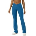thumbnail image 1 of Olyvenn Flare Leggings, Crossover Yoga Pants with Tummy Control, High-Waisted and Wide Leg Tummy Control Bell Leggings Workout Casual Bootcut Pants Blue 10, 1 of 4