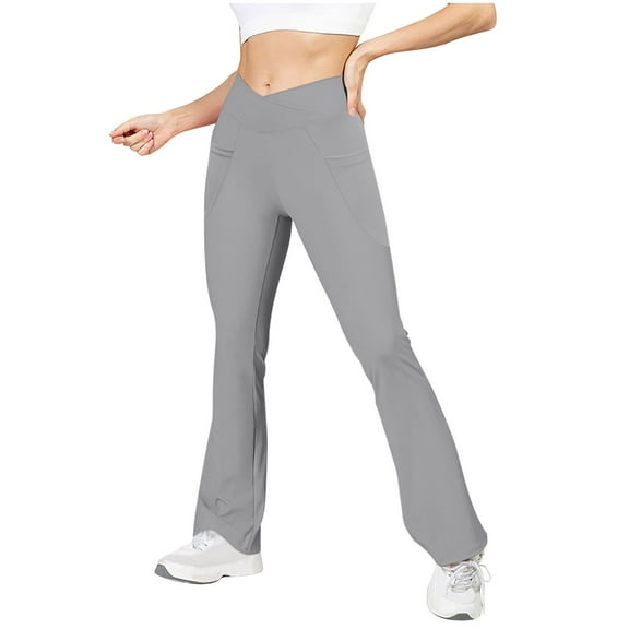 Olyvenn Flare Leggings for Women Wide Leg Yoga Pants V Crossover High Waisted Bootcut Work Pants Spring Fall Outfits 2025 Gray M