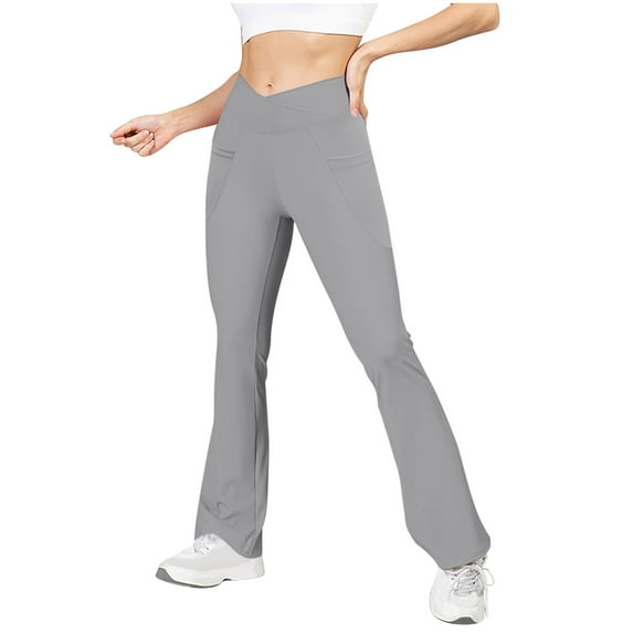 Olyvenn Flare Leggings for Women Wide Leg Yoga Pants V Crossover High Waisted Bootcut Work Pants Spring Fall Outfits 2025 Gray M