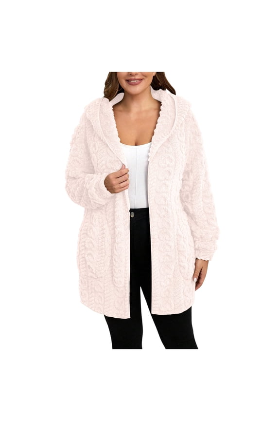Fleece Jacket Women Sherpa Fuzzy Hoodie Jackets Fleece Lined Cardigan Jacket Winter Warm Casual Trendy Outerwear Coat Pink XL