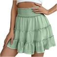 thumbnail image 1 of Olyvenn Flowy Shorts for Women Casual Boho Ruffle Tiered Skorts Elatic High Waist Cute Mini Skirts Bulit in Legging Shorts Green M, 1 of 5