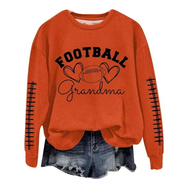 Olyvenn Football Grandma Sweatshirts Women Sunday Game Day Football Graphic Crewneck Long Sleeve Shirt Pullover Tops Outfits Orange S
