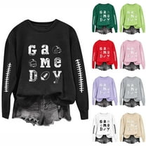 Olyvenn Football Shirts for Women Sunday Game Day Sweatshirt Outfits Mom Shirt Casual Long Sleeve Crewneck 2025 Fall Pullover Army Green L