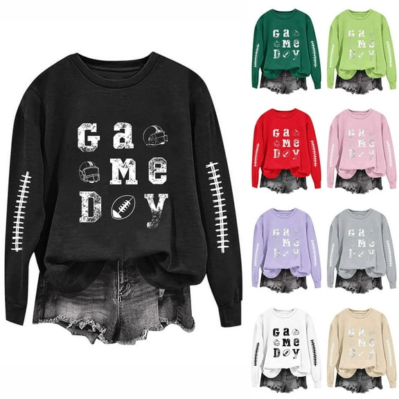 Olyvenn Football Shirts for Women Sunday Game Day Sweatshirt Outfits Mom Shirt Casual Long Sleeve Crewneck 2025 Fall Pullover Army Green L