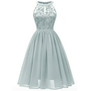 Women's Net Bridesmaid Dress - Evening Cocktail Gown With Lace Appliques, V-Back, A-Line Silhouette 1 thumbnail image