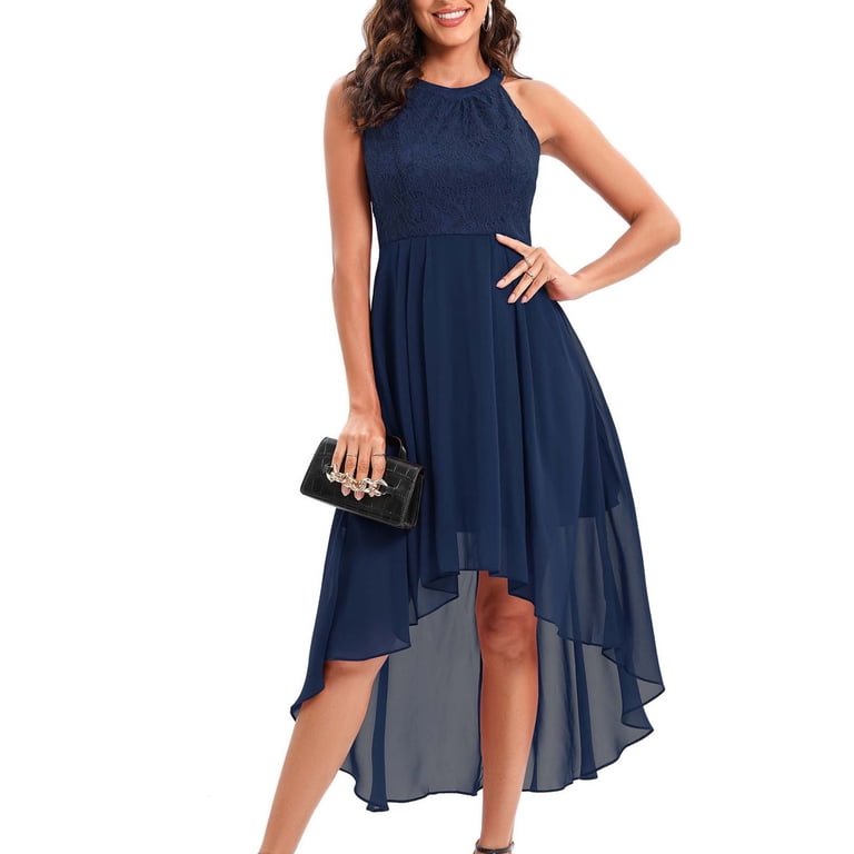 high low navy blue bridesmaid dresses Olyvenn Formal Wedding Long Swing Lace High-Low Dresses Women's Floral Sleeveless Lace Splicing Crew Neck Female Outerwear 6 beautiful boutique dresses
