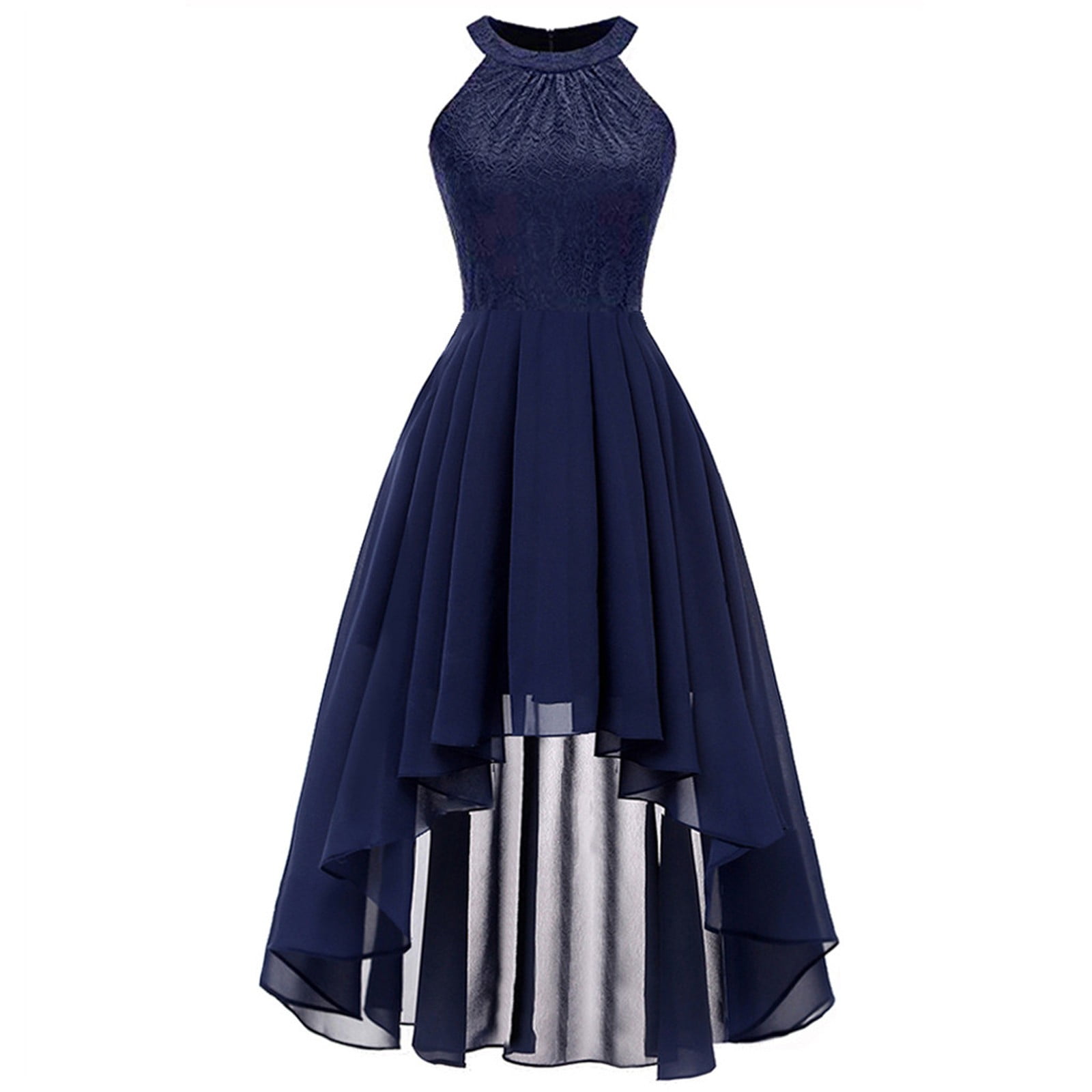 bridesmaid dresses short front long back Olyvenn Formal Wedding Long Swing Dresses Lace High-Low Bridesmaid Dresses  Women's Floral Sleeveless Lace Splicing Crew Neck Female Outerwear Navy S