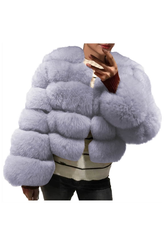 Fur Coats for Women Warm Winter Jackets Fuzzy Fleece Cropped Jacket Faux Fluffy Jacket Thick Coats Fashion Outerwear Gray M
