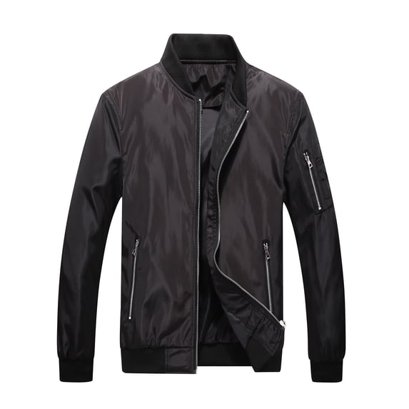 Olyvenn Get it today Men's Bomber Jacket Lightweight Solid Color Stand Collar Zipper Pockets Coats Black 4