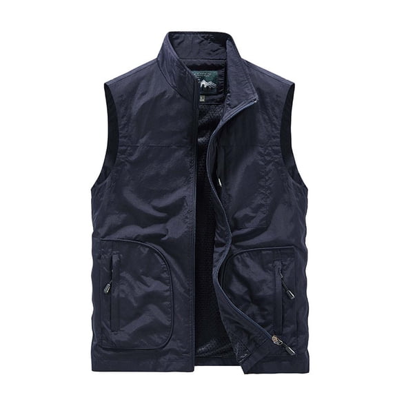 Olyvenn Get it today Men's Outdoor Sports Vest Warm Fleece Softshell Windproof Hiking Photography Fishing Waistcoat with Pockets Dark Blue 6