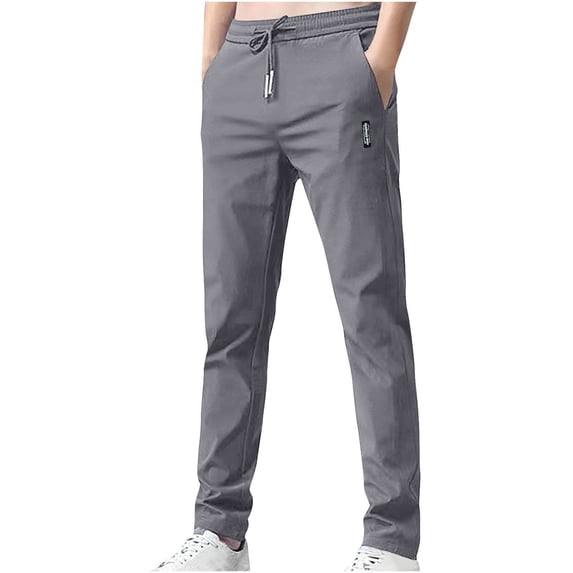 Olyvenn Get it today Men's Straight Leg Long Pants with Pockets Drawstring Elastic Waist Comfy Trousers Dark Gray 10