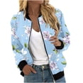 thumbnail image 1 of Olyvenn Get it today Women's Floral Bomber Jacket Lightweight Long Sleeve Zipper Up Printed Coat Outerwear Light Blue XXXXXL, 1 of 5