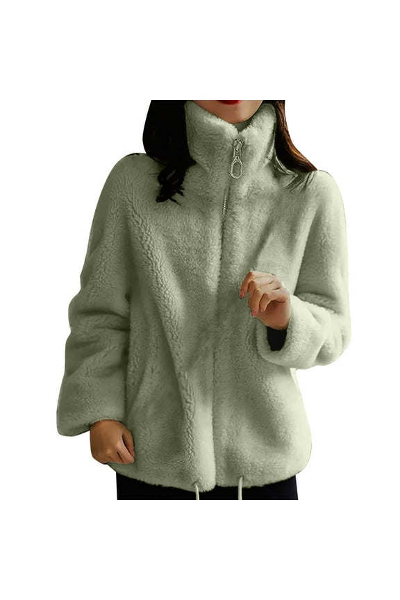 Girls Sherpa Fleece Jackets Zip Up Long Sleeve Winter Warm Teddy Coats Thicken Sweatshirts Petite Women Outerwear Green XXL