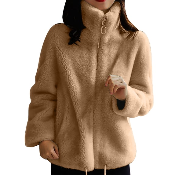 Olyvenn Girls Sherpa Fleece Jackets Zip Up Long Sleeve Winter Warm Teddy Coats Thicken Sweatshirts Petite Women Outerwear Khaki L