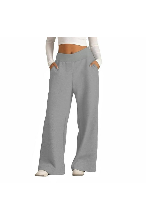 Girls Sweatpants Wide Leg Sweatpants Kids Elastic High Waist Baggy Straight Leg Sweat Pants with Pockets for Women Gray L
