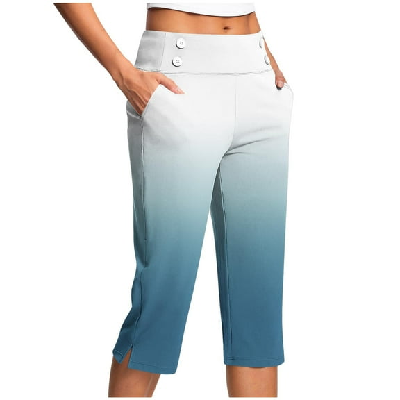 Olyvenn Gradient Capri Pants for Women Stretch Crop Office Work Pants Summer Casual Capris Slacks Yoga Dress Pant with Pockets Multicolor S