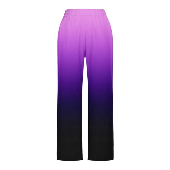 Olyvenn Gradient Linen Pants for Women Summer Elastic Waist Straight Leg Plus Size Crop Button Casual Beach Trousers with Pockets Purple L